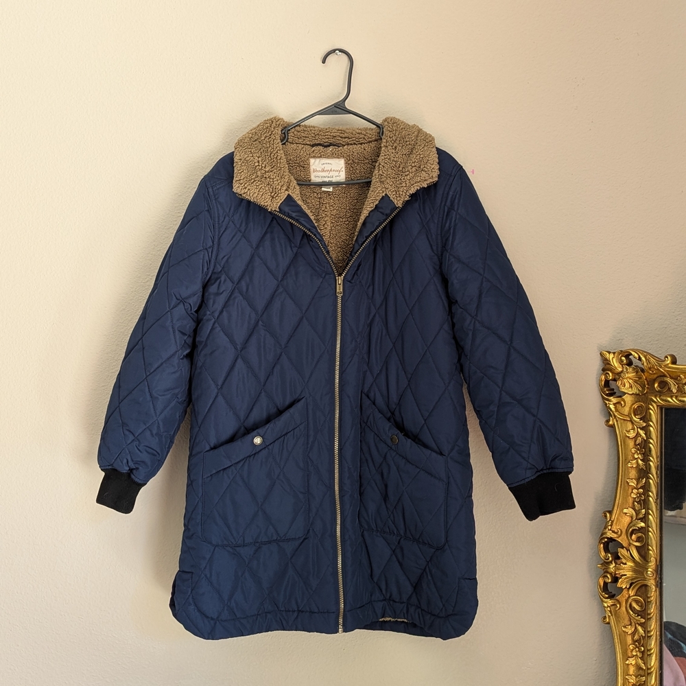 Navy Quilted Coat with Faux Fur Lining